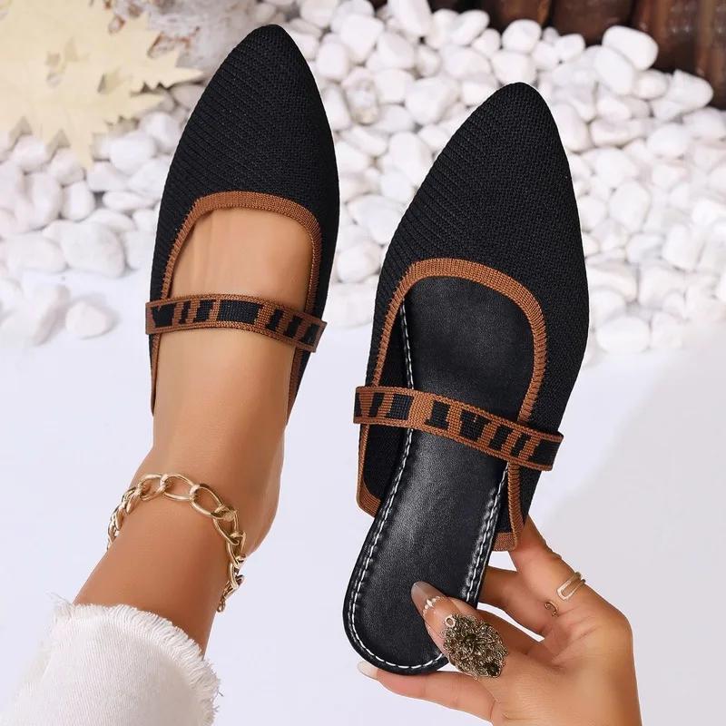 Fashion 2024 New Baotou Slippers for Women in Summer, Wearing Oversized Shoes and Wearing Pointed Comfortable Mesh Sandals for Women