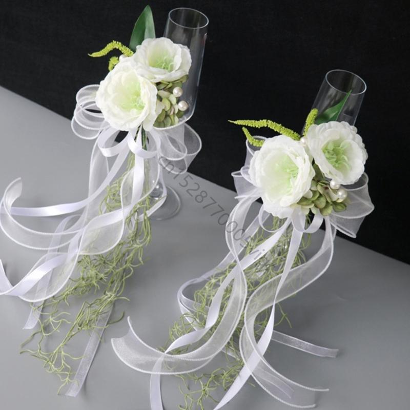 Soft Comfortable Artificial Flower Champagne Glass for Bridal & Banquet Setting AXYD