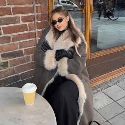 Yousheng Nepbont Lange Trenchcoat voor Dames Omkeerbare Pluizige Fleece Sherpa Gevoerde Jassen Winter Bontachtige Afwerking Casual Overjas