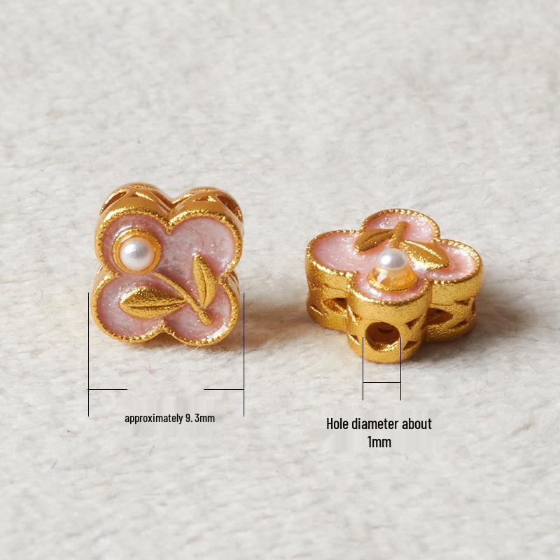 Copper Gold Plated Retro Four-Leaf Flower Spacer Beads for DIY Bracelets - Pink.