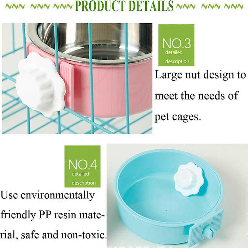 Crate Dog Bowl, Removable Stainless Steel Hanging Pet Cage Bowl Food & Water Feeder for Cat, Puppy, Birds, Rats, Guinea Pigs