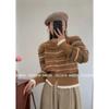 Cardigan Contrast Striped Sweater Coat Women Spring and Autumn 2023 Loose Korean Version Lazy Knit Sweater Cardigan Female Top