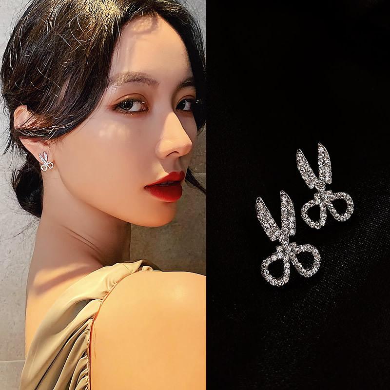 Buy Full Diamond Scissors Earrings Female Fashion Earrings at affordable prices — free shipping