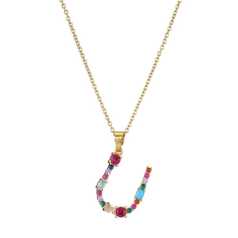 Colourful Crystal CZ 26 Capital Initial Letters Pendant Necklace For Women Gold Pendant Necklace Initial Jewelry
