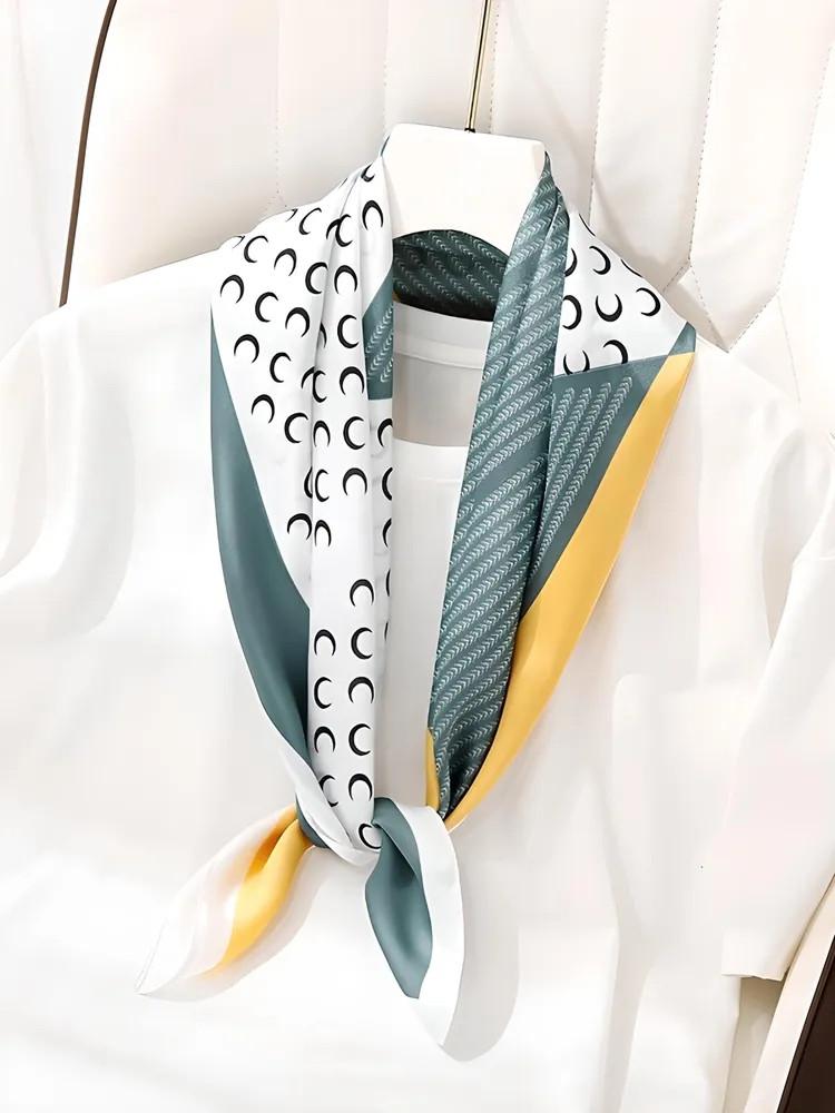 Silk Square Scarf Lightweight Soft Fabric Printed Patterned Accessories for Women Neck Headband and Hair Tie Use