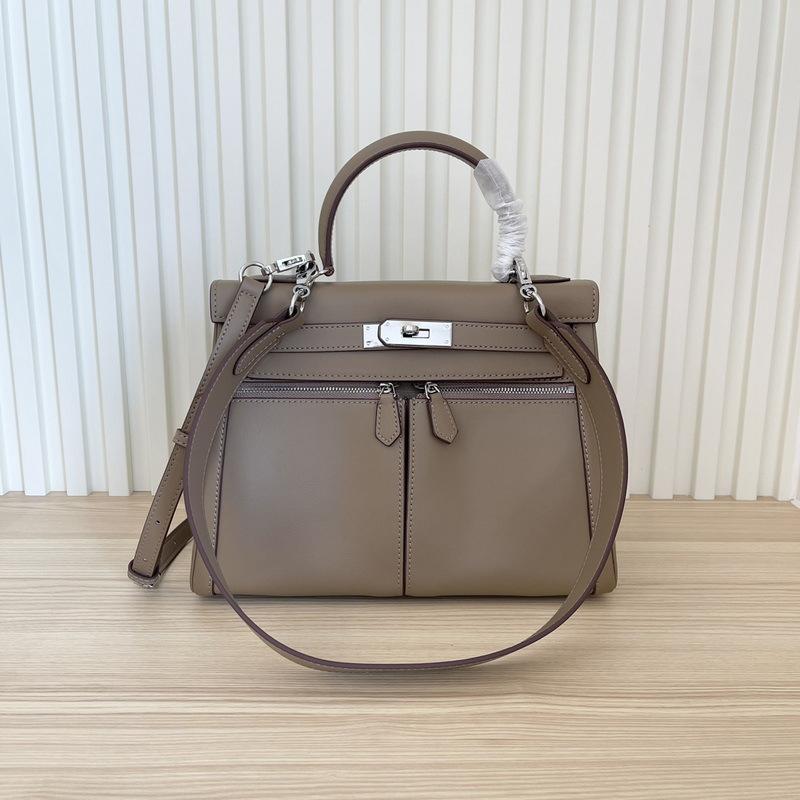 2025 New Leather Swift Leather Women's Bag Double Pocket Zipper Portable Shoulder Diagonal Span Fashion Buckle Women's Bag