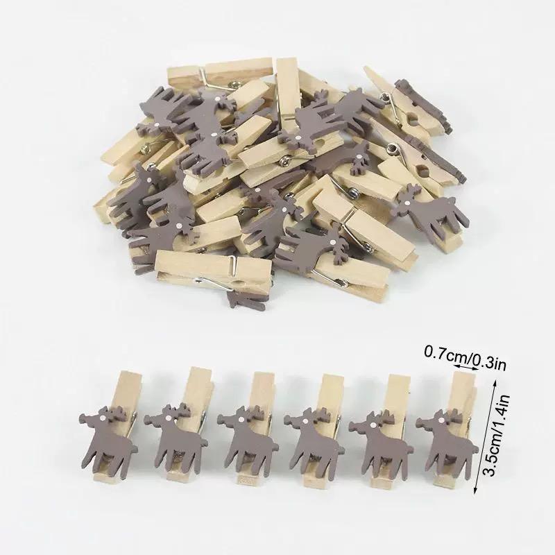 

30pcs/set Christmas Wooden Photo Clips Pendant Elk Gloves Snowflake Clothespins DIY Photo Pegs for Christmas Tree Decor 30pcs оленевий
