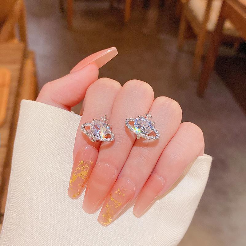 

Серьги Planet из серебра 925 пробы с цирконием — легкая роскошь, модный и универсальный корейский стиль