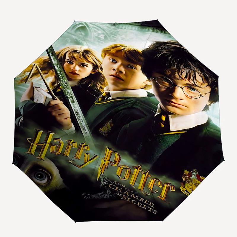 

1pc Harry Potter Chamber of Secrets Automatic Folding Umbrella - Compact 8-Rib Design, Durable Plastic & Iron1178L