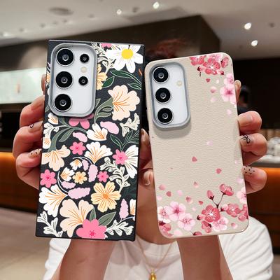 For Samsung S25 Ultra S24 FE S23 S22 S21 A56 A36 A16 A55 A15 Case Sakura Floral Print Soft Shockproof Slim Matte TPU Leather Texture Phone Cover