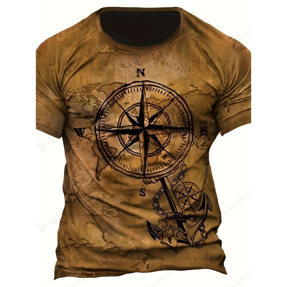 Men's T-shirt 3d Vintage Compass Pattern 3d Print T-shirts Men Women Fashion T Shirt Hip Hop Tops Tees Outdoors Clothes Male