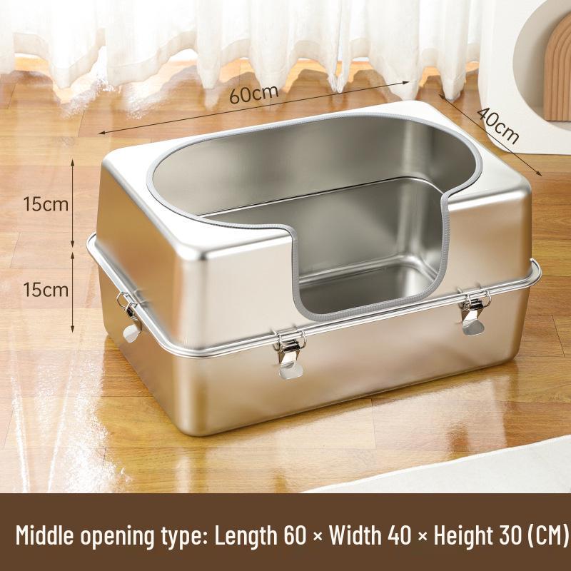 Stainless Steel Anti-Splash Cat Litter Box - High and Thickened Design