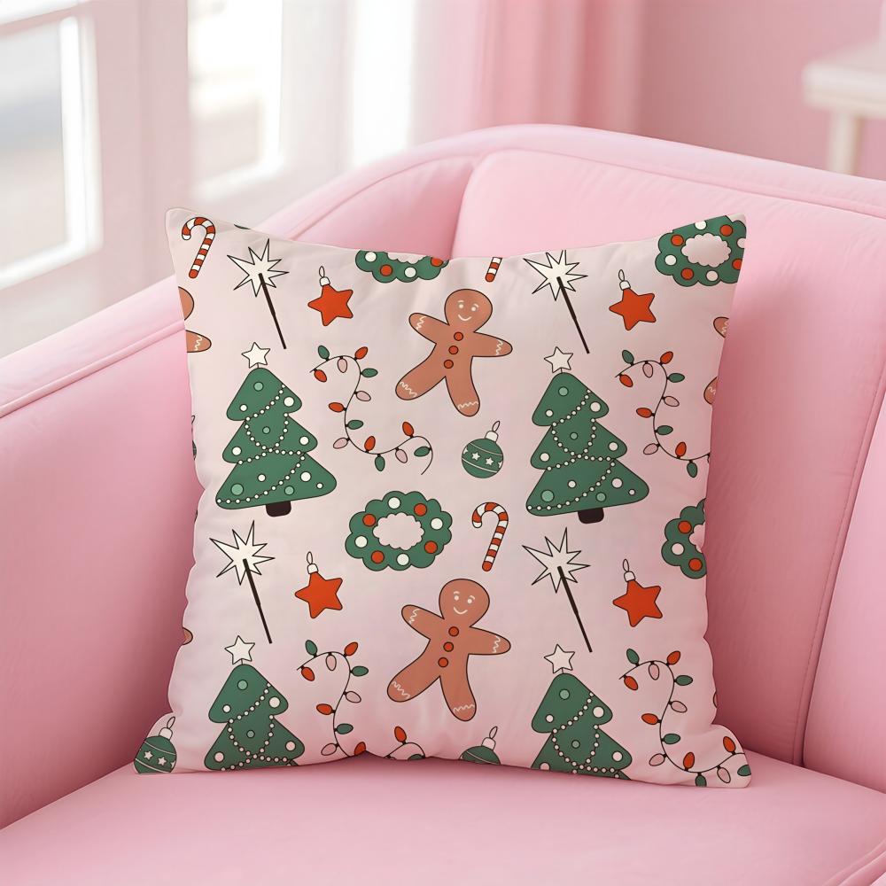 CChristmas Pattern Cushion Cover Linen Pillowcase Cover Soft Decor for Sofa Home Room