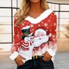 Damen Casual Christmas Print Langarm-Oberteil mit Plüschkragen für den Winter