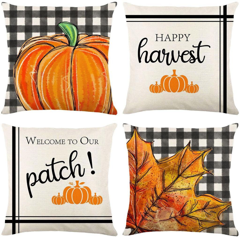 18x18 Fall Pillow Covers, Thanksgiving Decorative Throw Pillowcases, Maple Car Linen Throw Cushion Covers For Sofa Couch Home Decor, 4pcs