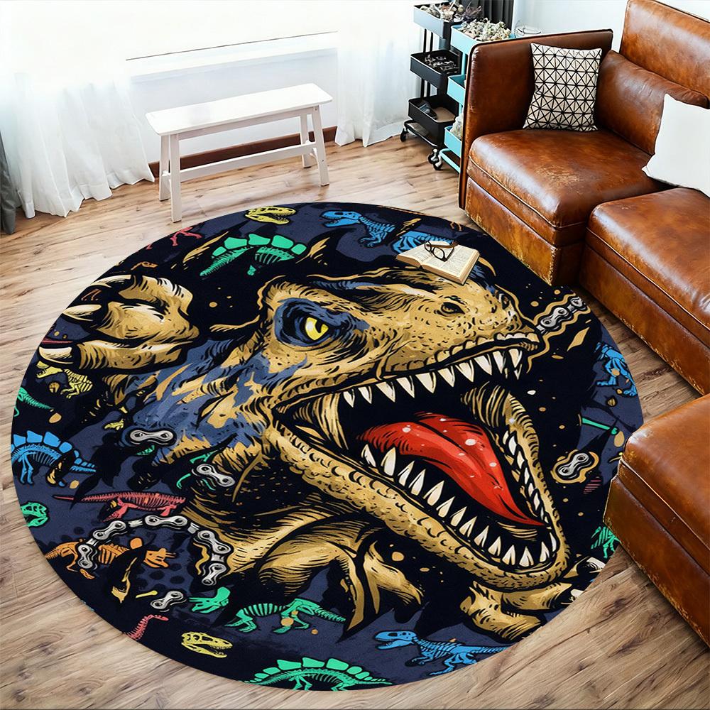 1PC Dinosaur Chain Round Chair mat Area Rug - Non-Slip, Floor Mat for Office, Bedroom, and Indoor Decor -Gift D1127191