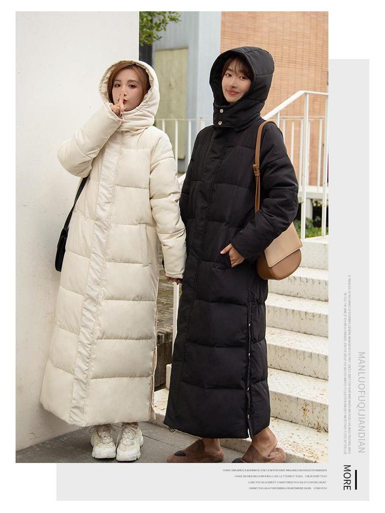Women's 2024 Extra Long Thickened Hooded Cotton Coat - New Korean Style Winter Outerwear