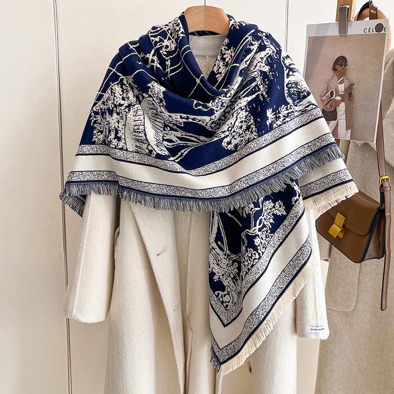 Korean Version Of Fashion Large Square Scarf Scarf Double-Sided Imitation Cashmere Thickened To Keep Warm And Cold Travel Shawl Cape Women