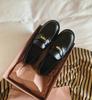 Sheepskin Version~ Small Gold Buckle Leather Retro Loafers Women's Autumn and Winter British Style Small Leather Shoes, Shallow Mouth Flat Shoes