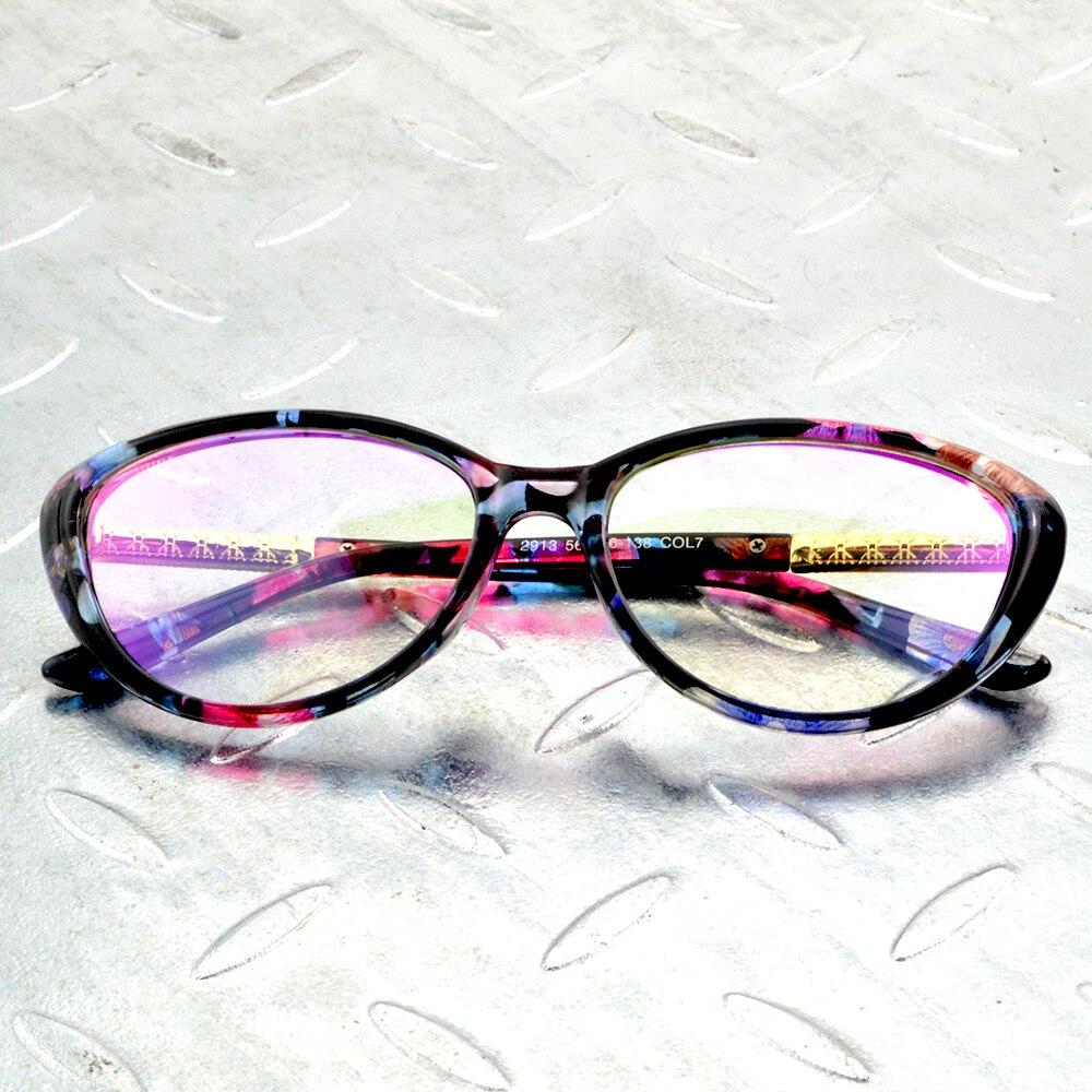 Fashion Cateye Blue Flower Gold Alloy Temple Full-rim Optical Glasses Frame Eyeglasses Eyeframe Eyewear