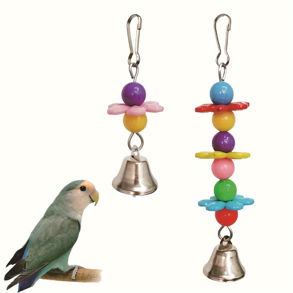 Parrot Chew Toy, Bell Pendant Colorful Round Bead Flower String for Birdcage Accessories