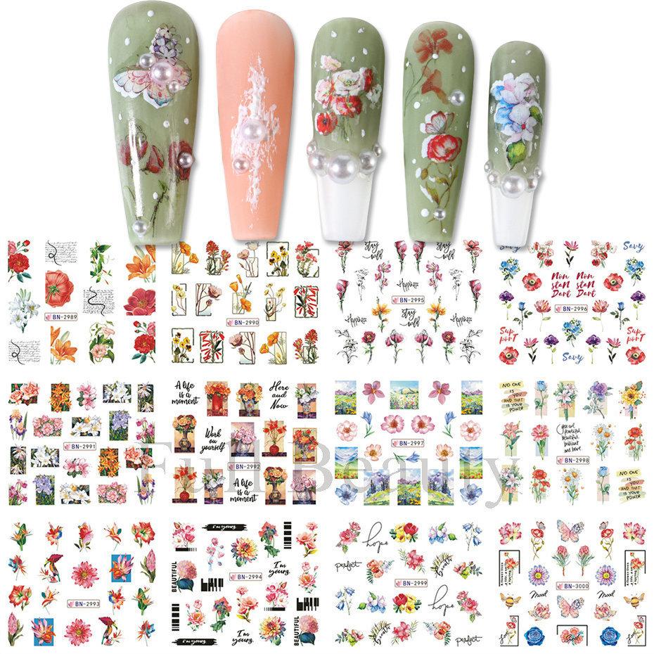 Nail Art Sticker, Spring And Summer Flower And Grass Series, Zou Ju Flower Watermark Nail Sticker