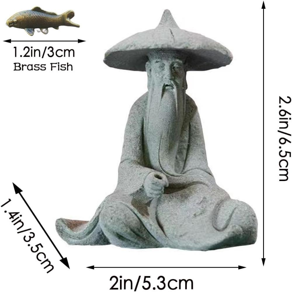 Figurine Mini Pescar din Piatră Artificială Jiang Taigong Pescuit Ornament Vintage Acvariu