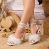 Fashion Fashion High Heel Sandals Women 2025 Summer New Fashion Ankle Strap Open Toe Shoes for Women Luxury Furry Sandalias De Mujer