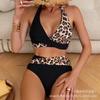 Xinsi Split Leopard Print Stitching Women's Swimsuit Sexy Bikini