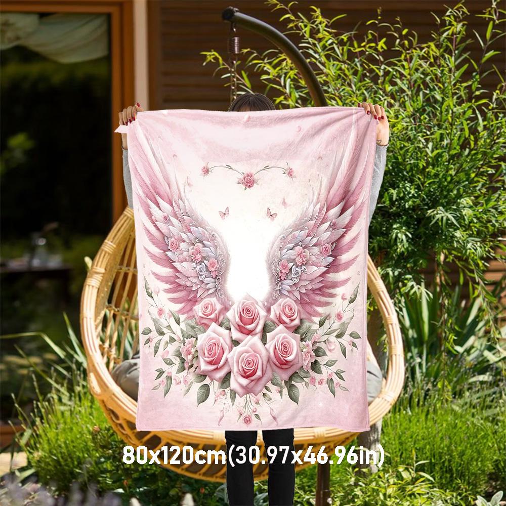 

1pc Wings Flowers Outdoor Flannel Blanket Soft Warm All-Season Throw for Sofa Bed Car Camping Office, Cozy Gift Idea1237S 80x120cm(31x47inch)