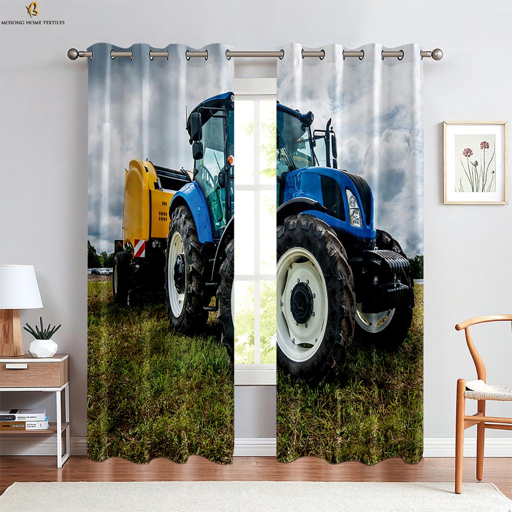 Bauernhof Traktor 3D Stereo Druck Vorhang Schlafzimmer Wohnzimmer Küche Dekorativer Vorhang Polyesterfaser Maschinenwaschbar 2 Stück