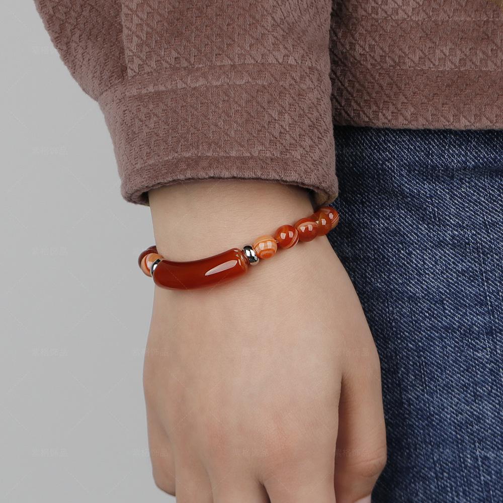 European and American Style Pink Crystal Agate and Tiger Eye Stretch Bracelet