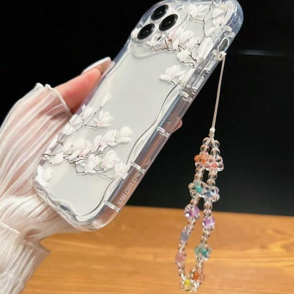 White Flower Branch Is Suitable for Iphone17pro Mobile Phone Case Apple 15 Anti-drop 14 Bracelet 13promax New 16x.