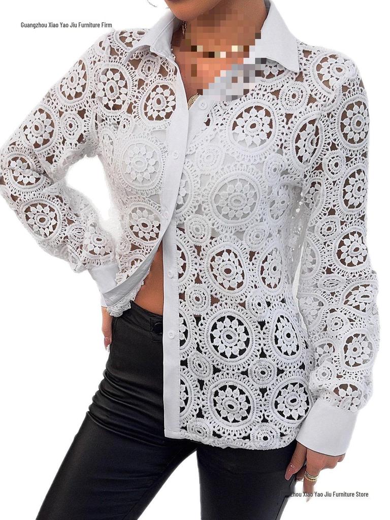 Spring 2026 Lace V-Neck Long Sleeve Women's Blouse