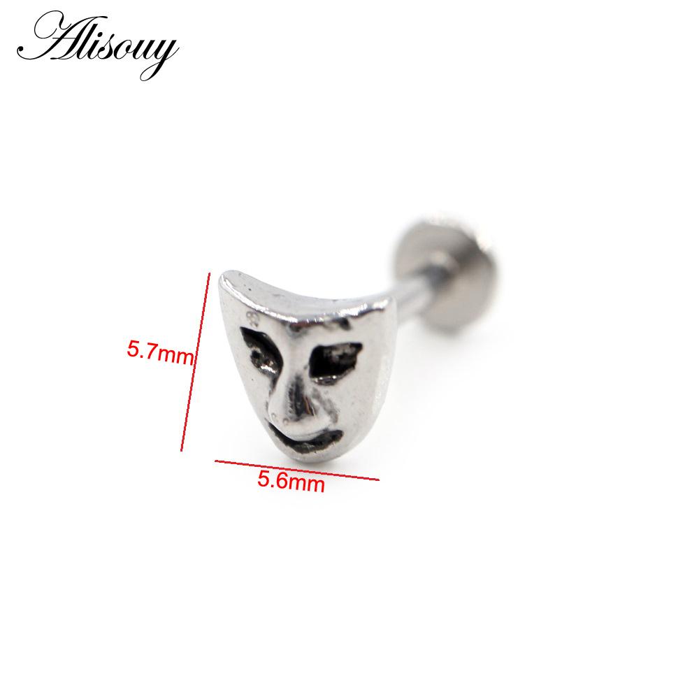 Alisouy 1 Stück Edelstahl Stern Mond Kreuz Schlange Totenkopf Tragus Helix Bar Labret Lippenring Knorpel Ohr Ohrring Piercing Schmuck