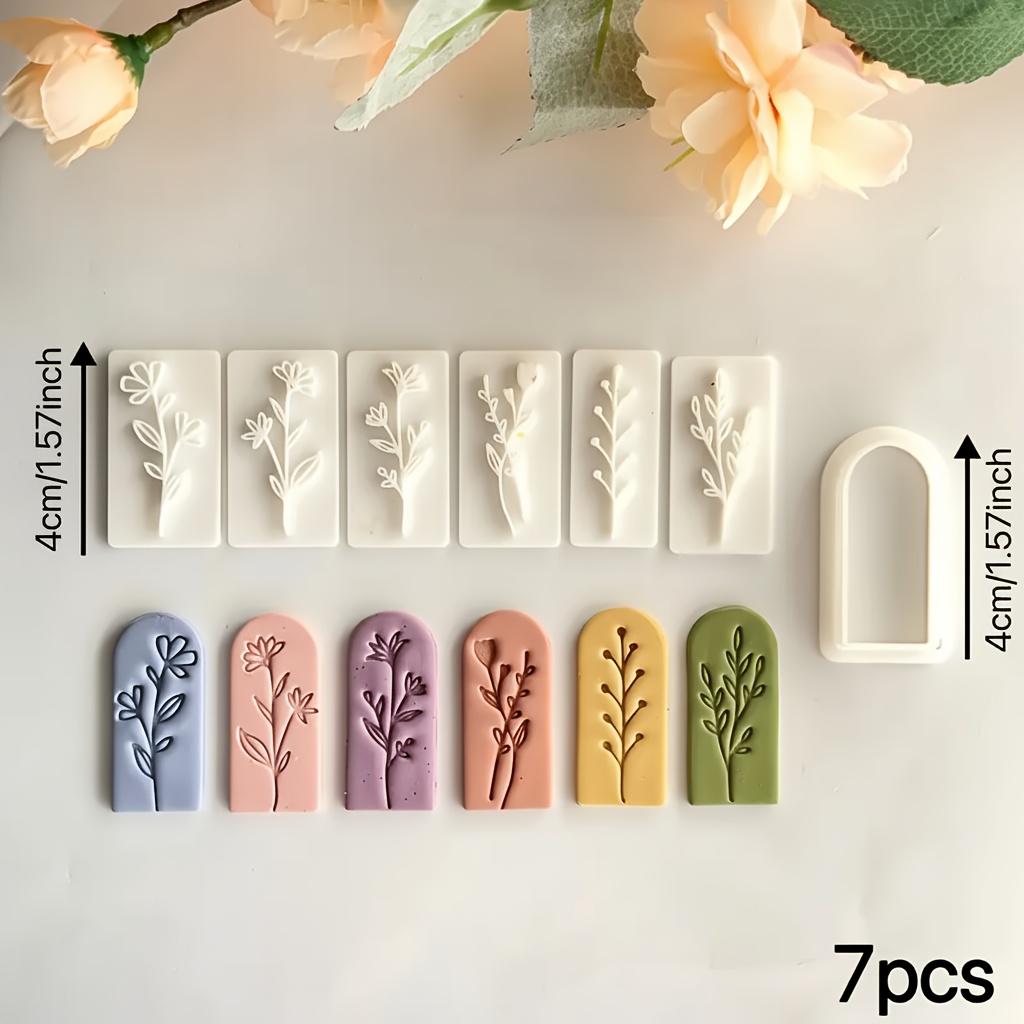 7pcs Spring Flower Leaf Mold Set | Plastic Molds for Easy Release Craft Pendant Tools, Clay Jewelry Making Supplies