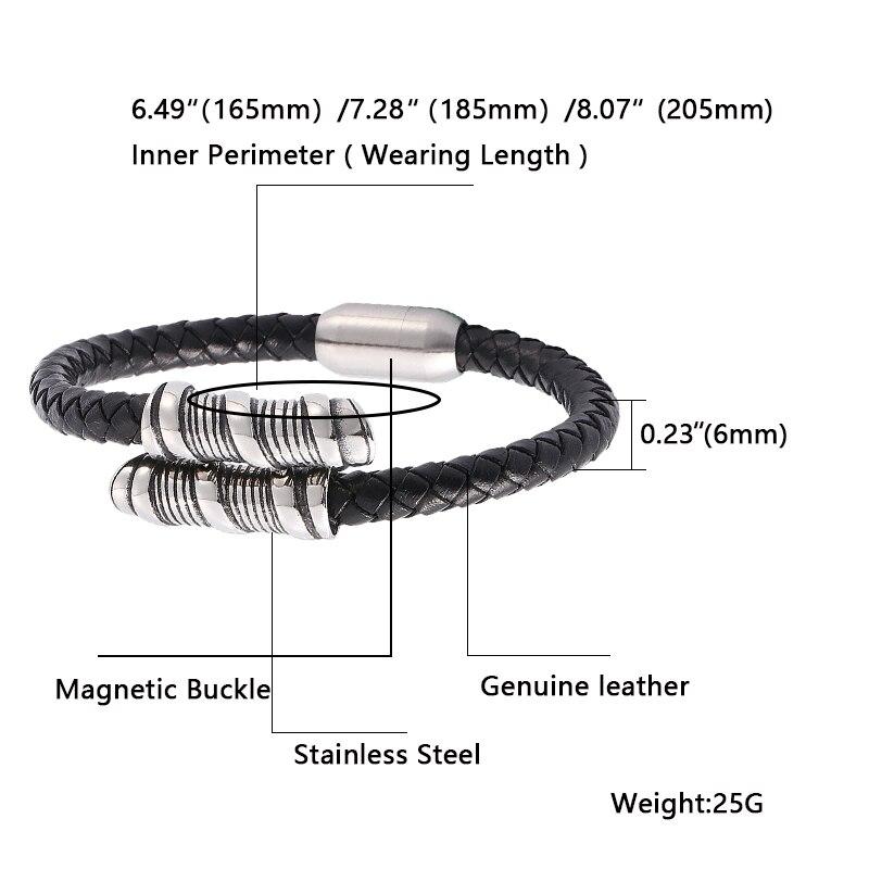 Fashion Men Charms Spiral Stainless Steel Buckle Bracelet Black Leather Bracelet Punk Man Wrist Band Gifts