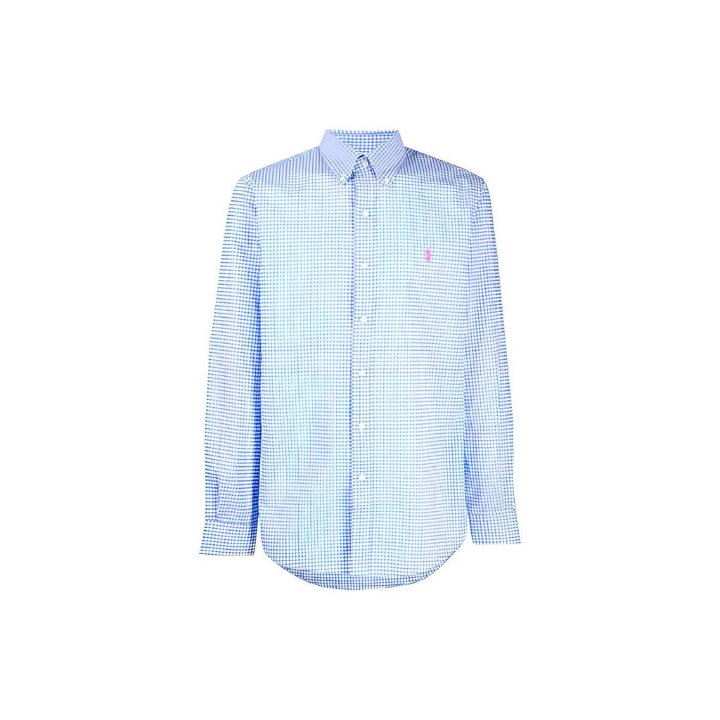 Polo Ralph Lauren FW21 Logo Brodert Rutete Skjorte Herre skjorter Blå 710794610-003