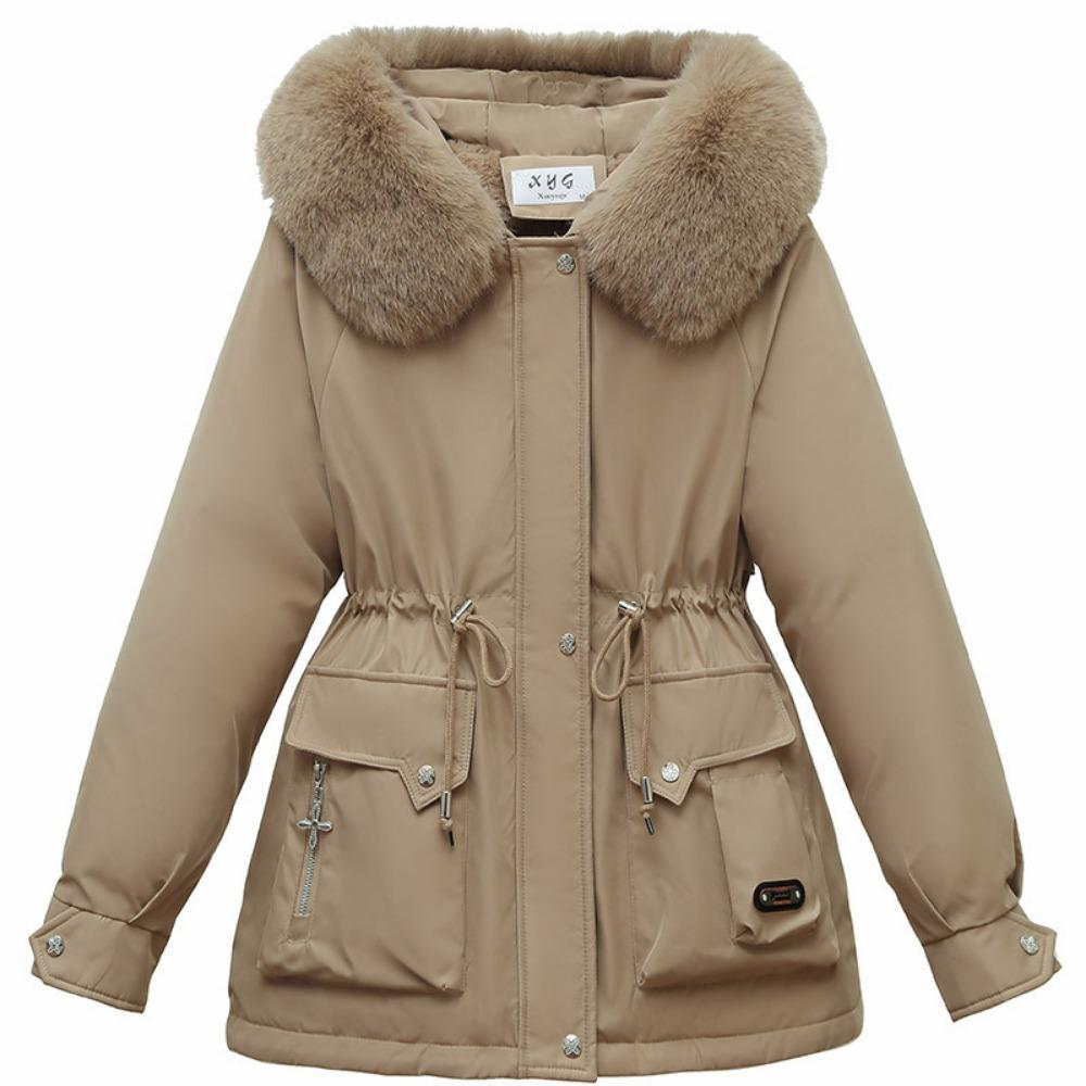 Winter new women's, fleece thickened warm jacket slim-fitting Korean hooded cotton clothes casual and versatile
