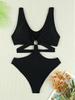 European and American Deep V Solid Color Hollow Out Sexy Women's Bikini Swimsuit