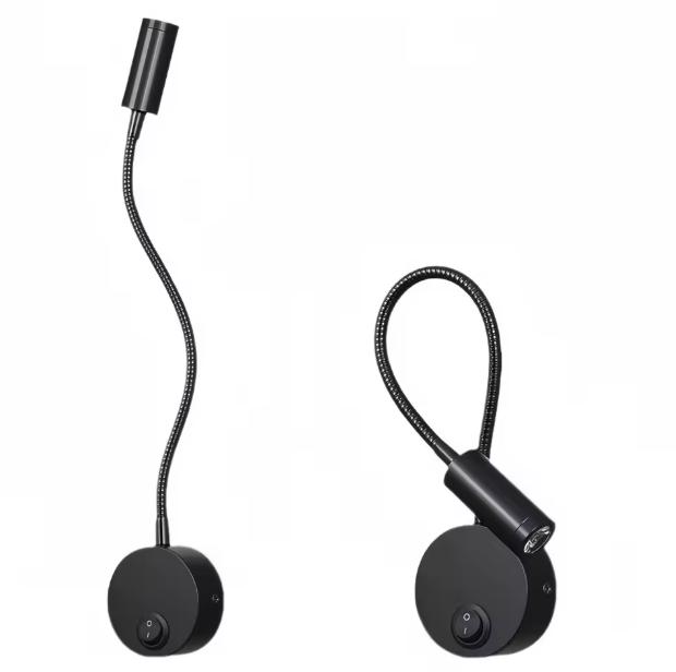 3W Modern Adjustable LED Headboard Reading Lamp Hotel Flexible Goose Neck Bedside Reading Light on off Switch Wall Lamp