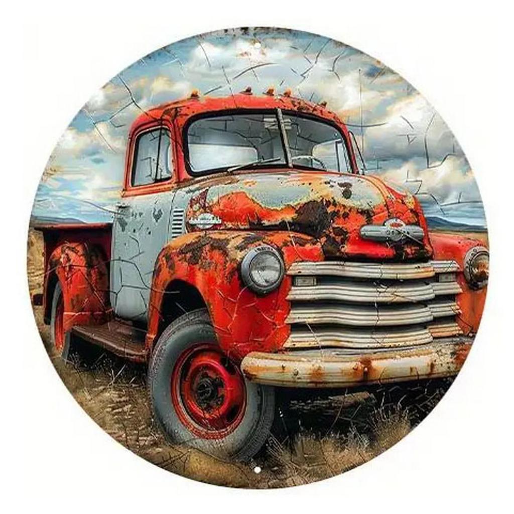 Retro Round Metal Tin Signs D Flat Cars Truck Decor Pattern Nostalgic Iron Painting Novelty For Cafe Bar Man Cave Wall Decor