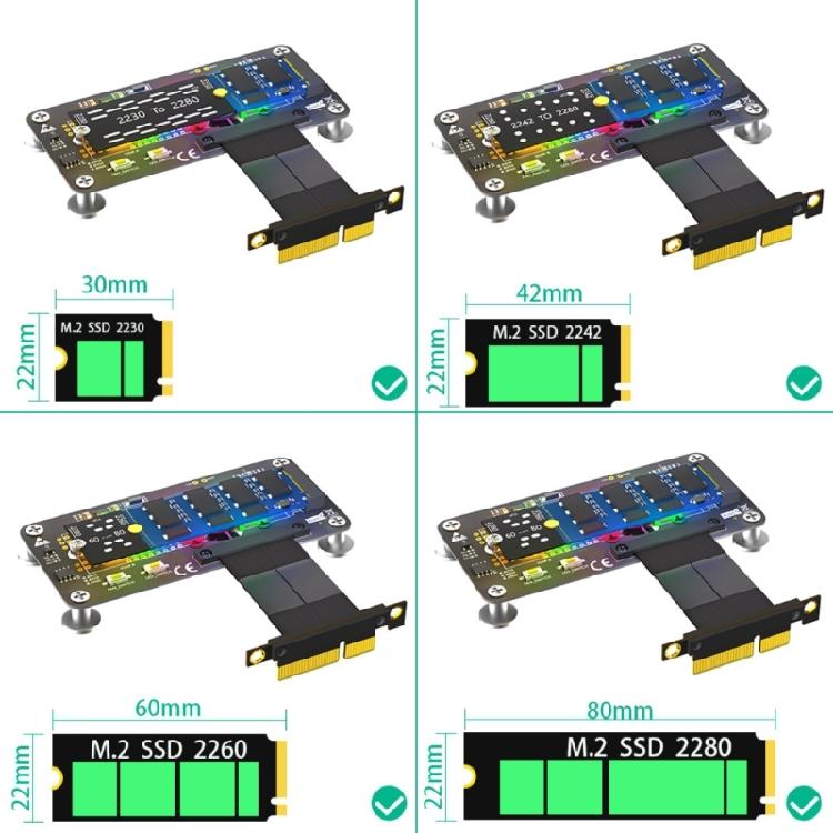 10CM Fast Speed M.2 NGFF NVME SSDs To PCIE 4X Extension Cable with Cooling Fan LED Magnetic Pad