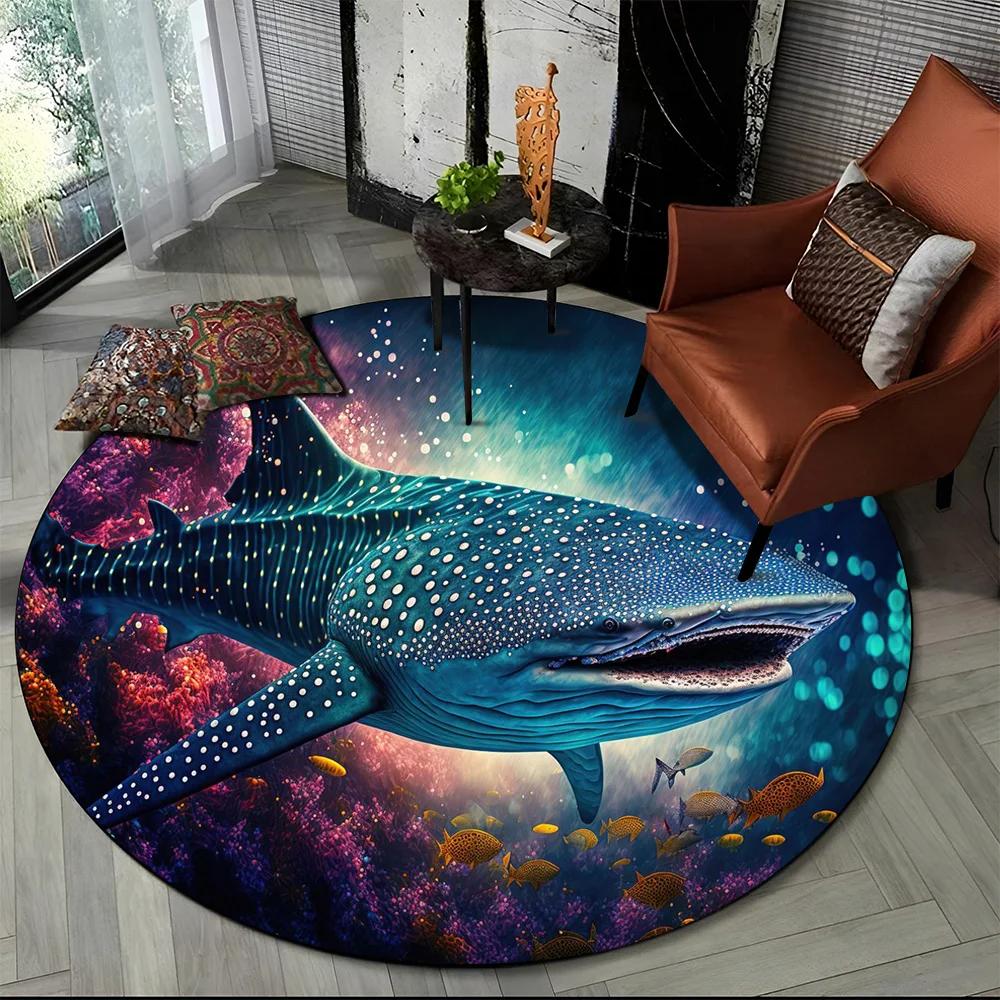 Underwater World Seabed Fish Dolphin Cartoon Round Carpet Rug for Living Room Bedroom Kids Decor,Pet Area Rug Non-slip Floor Mat