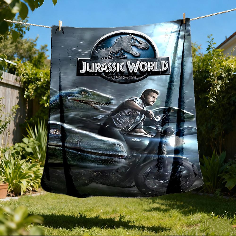 1pc Jurassic World Outdoor Flannel Blanket, Cozy & Warm Soft Te Playful Design, Napping Camping,