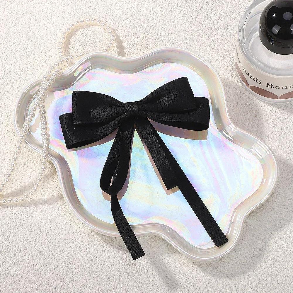 Elegant Bow Ribbon Hair Clip Fashion Simple Solid Satin Spring Clip Hair Pin Retro Headband with Clips Girls Hair Accessories