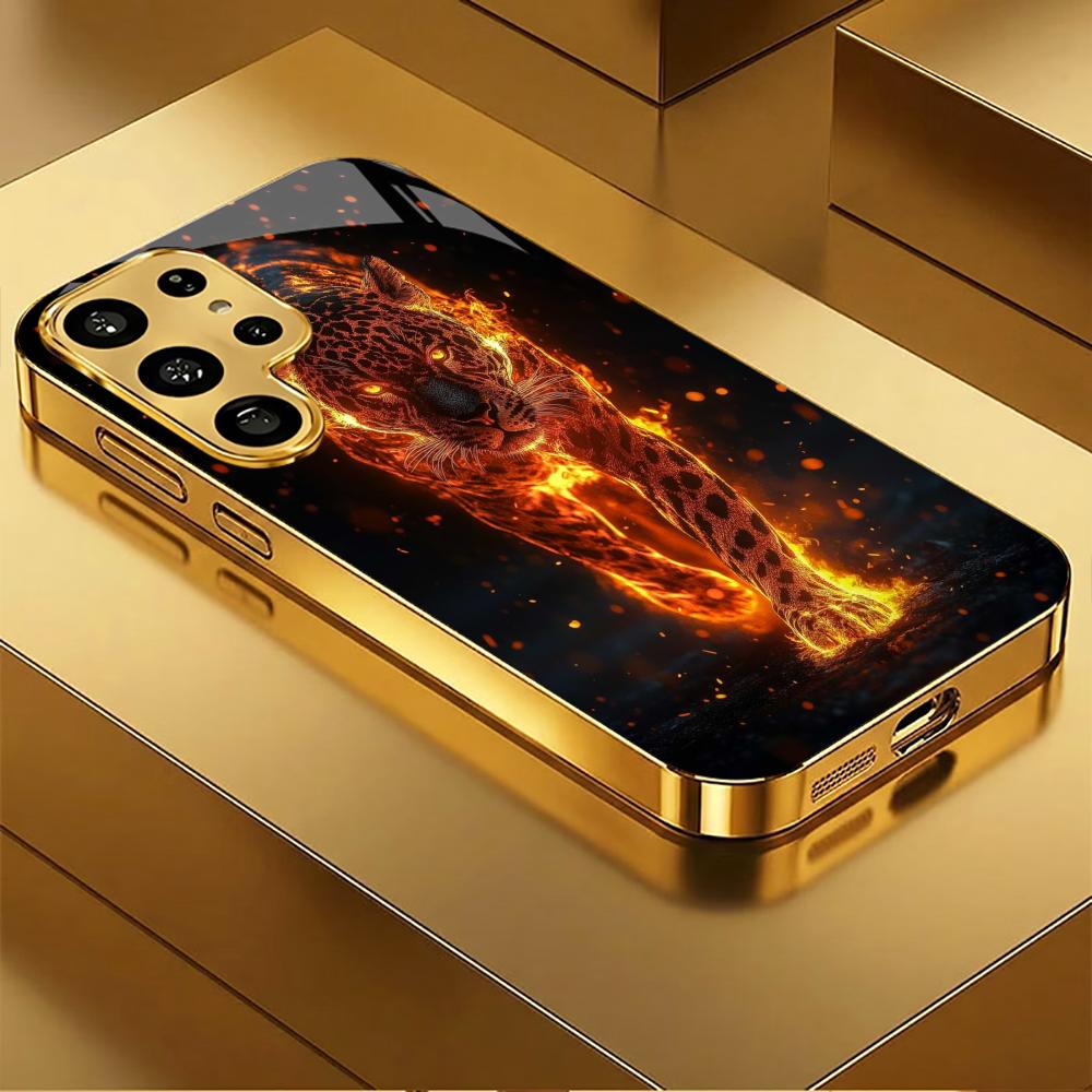 

Lava Cheetah New model Luxurious PhoneCase Electroplated Glass PhoneCase for Samsung Galaxy S26 S25 S24 S23 S22 FE,Ultra,Plus GalaxyS25