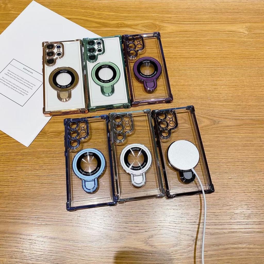 Samsung S25ultra Handyhülle Geeignet für S24 Transparent Vier Ecken Magnetische Drehpunkt-Halterung Schale NOTE20A34