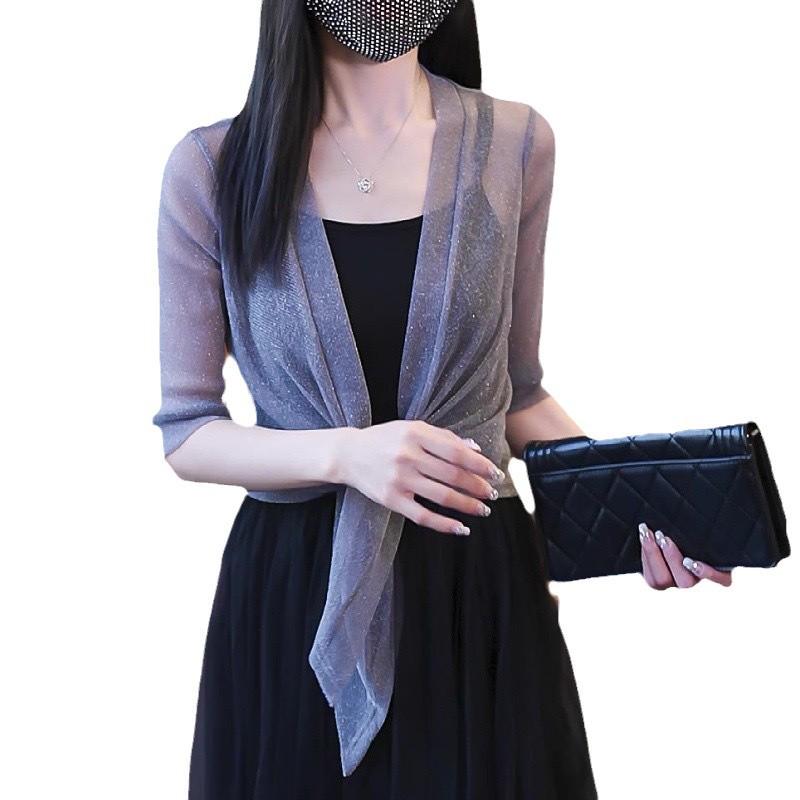 Cardigan in Pizzo a Rete Oro/Argento Estivo da Donna e Sciarpa Protezione Solare