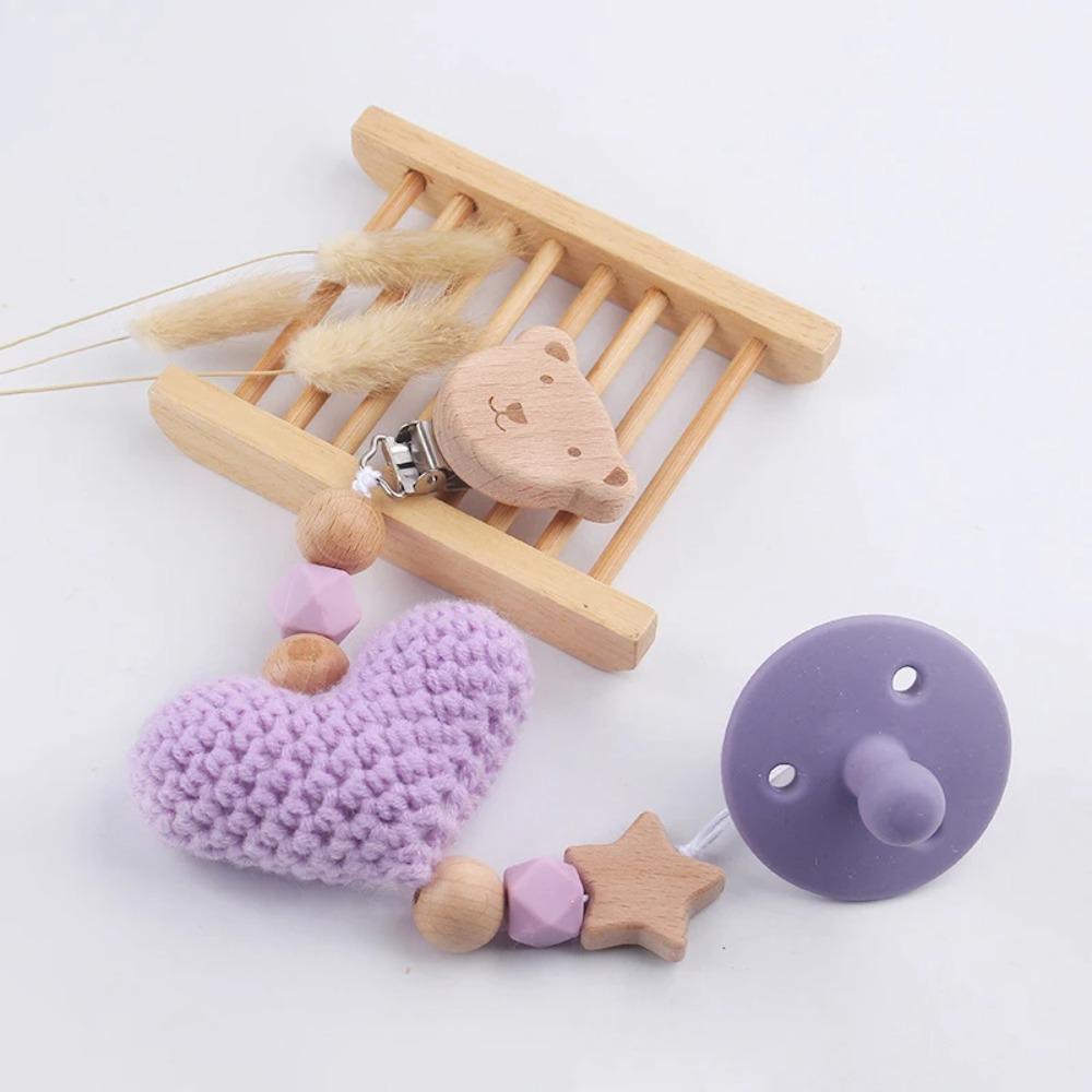 Cartoon Polar Bear Pacifier Clip – Handmade Wool & Silicone Teether Chain for Babies, Cute Anti-Loss Nipple Holder
